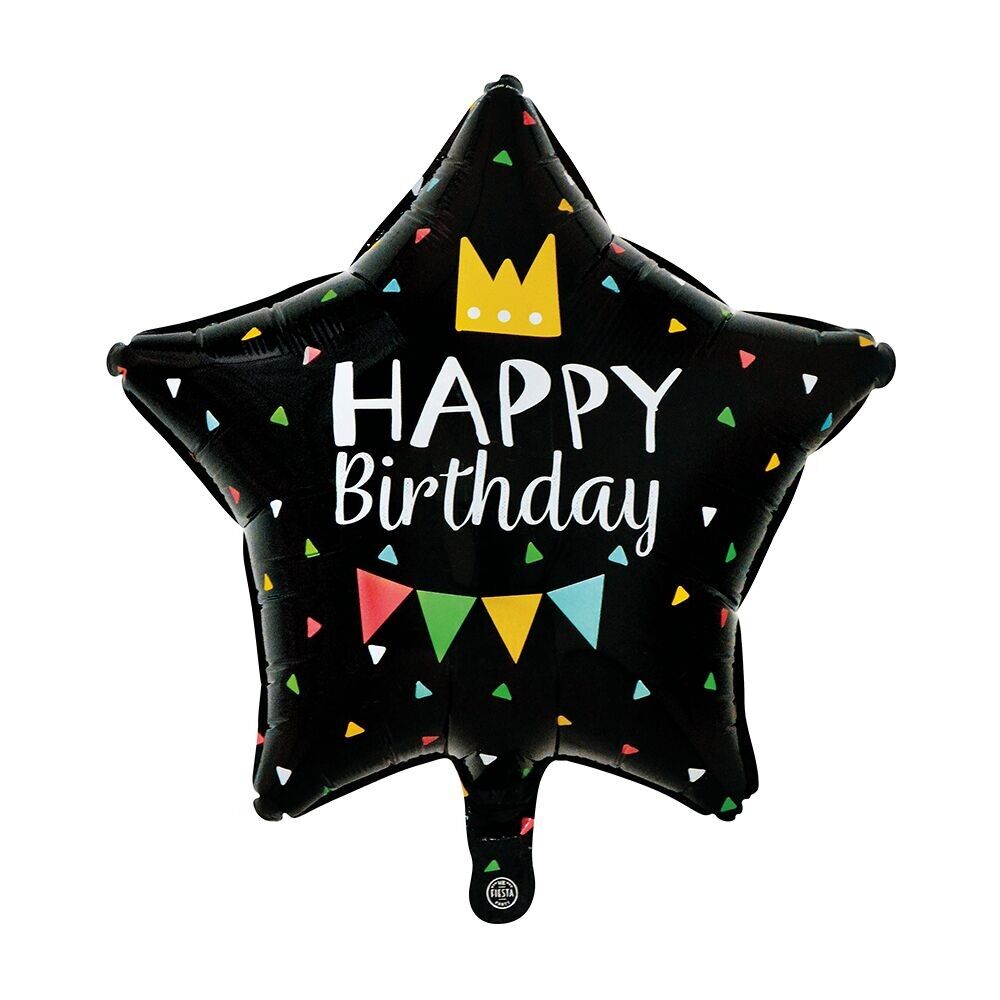 Ballon aluminium 18" en forme d'étoile - « Joyeux anniversaire » noir