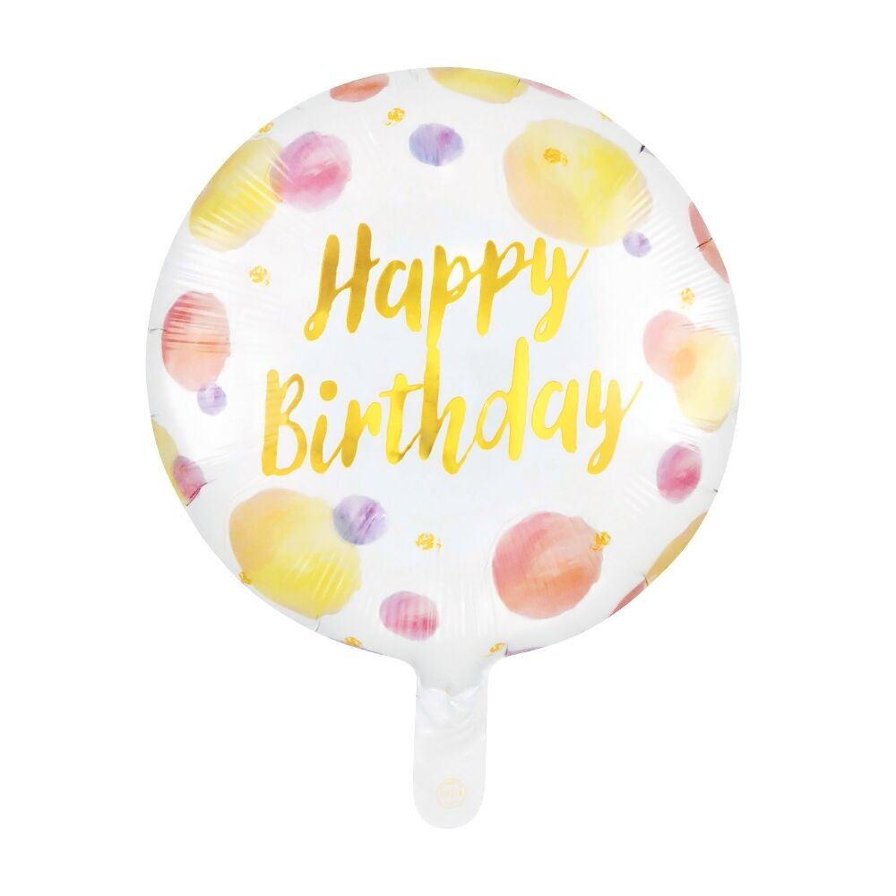 Ballon aluminium 18" rond à pois « Joyeux anniversaire »