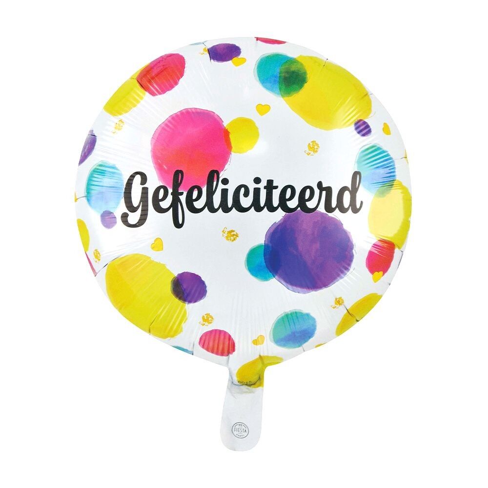Ballon aluminium 18" rond à pois 'Gefeliciteerd'