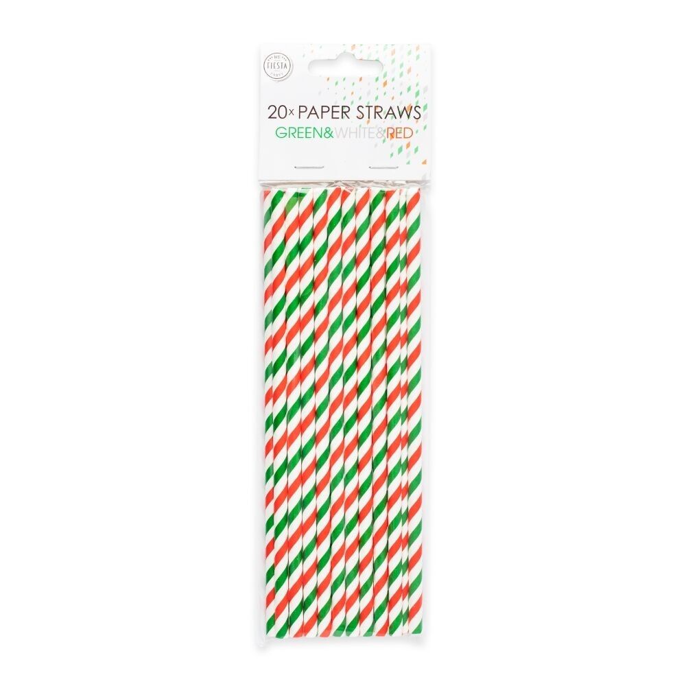 20 pailles en papier 6 mm x 197 mm rayées vert-blanc-rouge