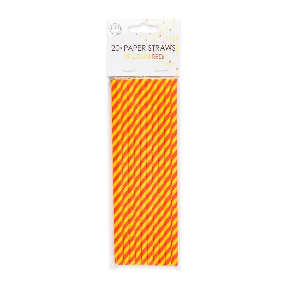 20 pailles en papier 6 mm x 197 mm rayées jaune-rouge
