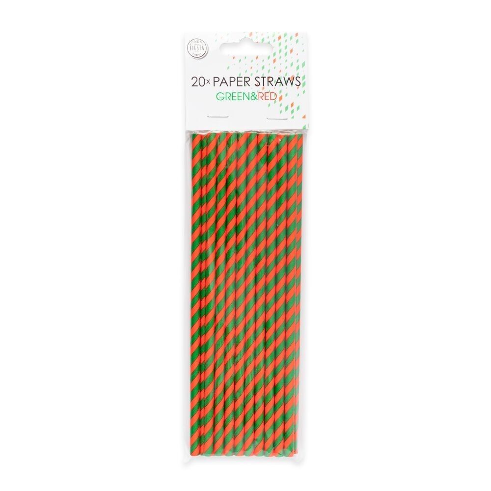 20 pailles en papier 6 mm x 197 mm rayées vert-rouge