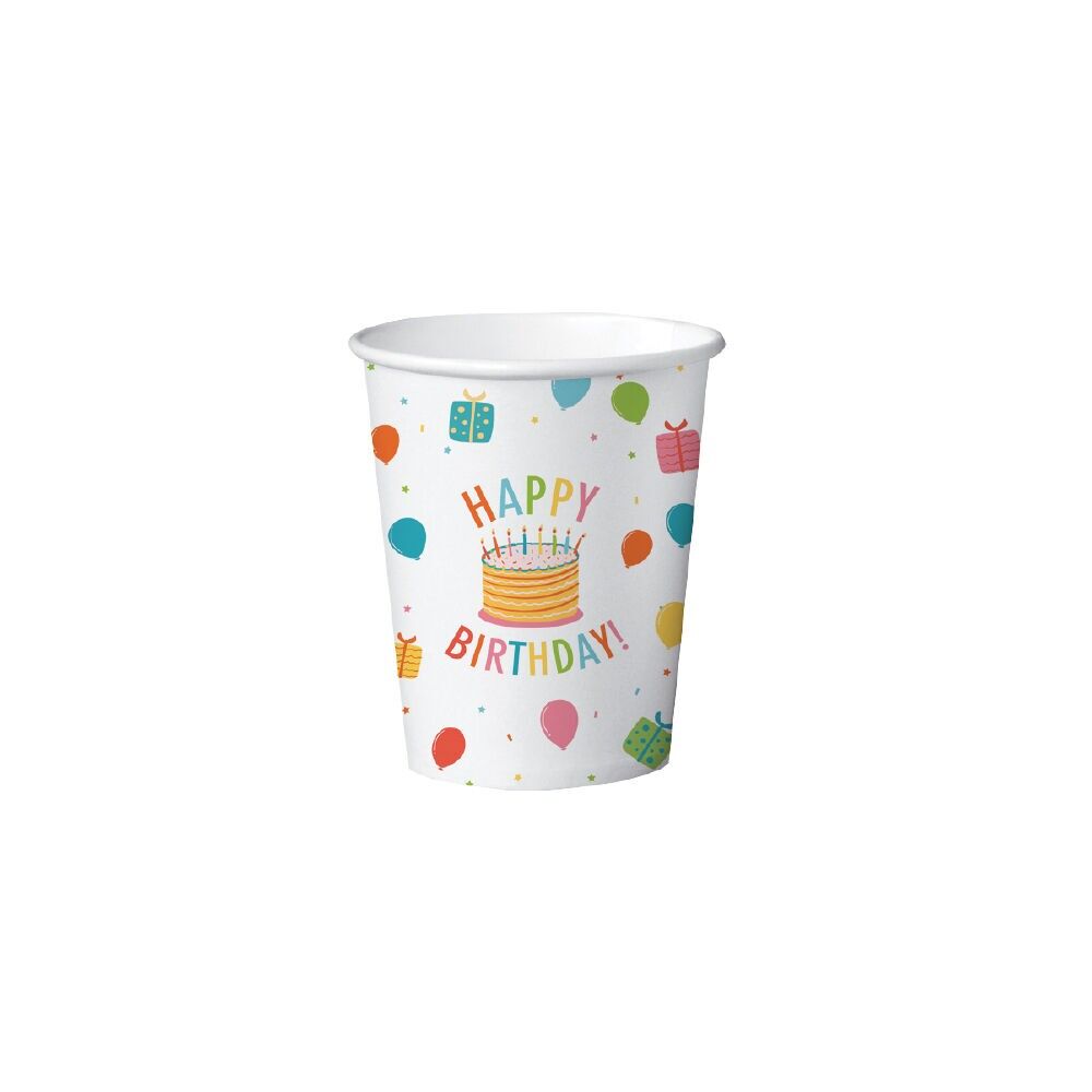 8 gobelets en carton 210 ml FSC - Joyeux anniversaire enfants