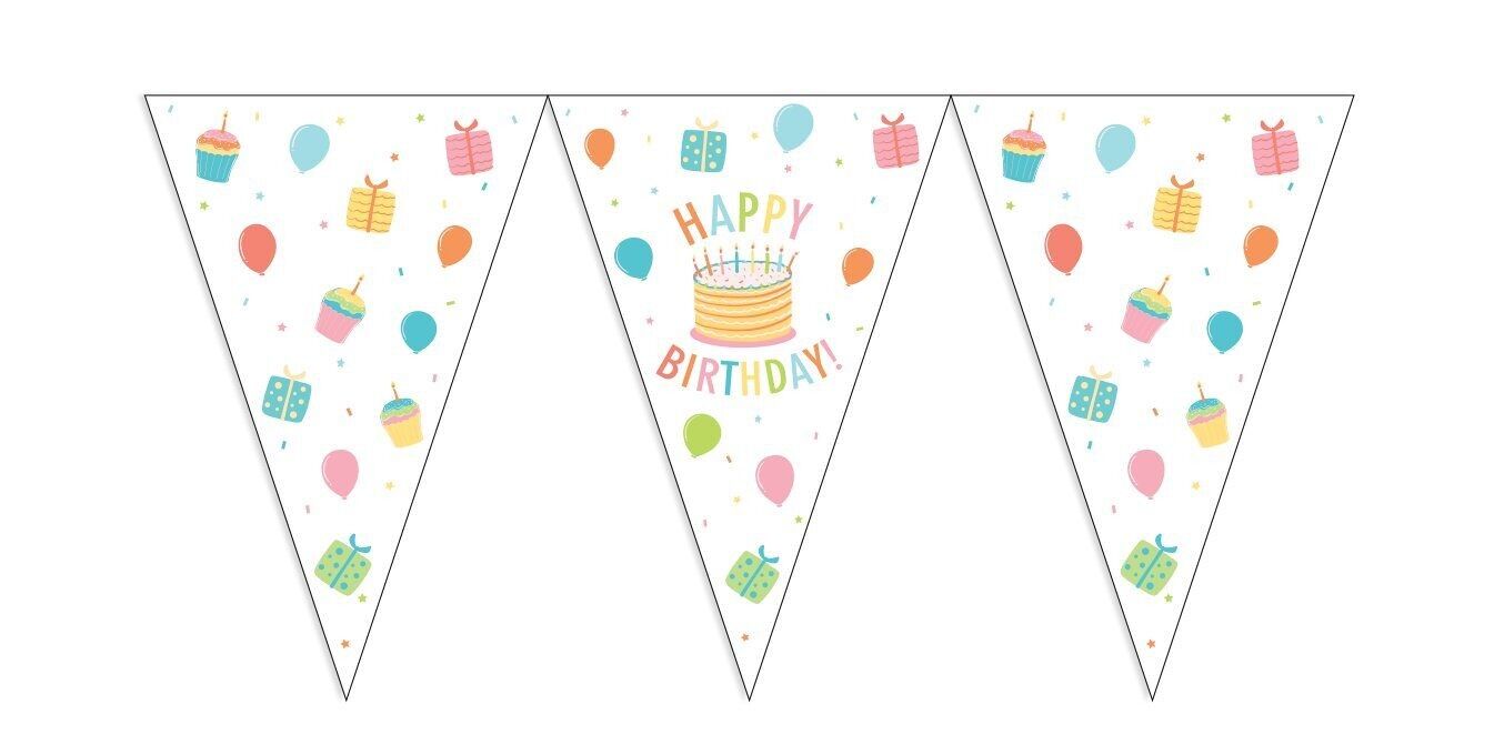 Guirlande de fanions PET 10 m - Impression recto verso - Format drapeau 20 x 30 cm - Joyeux anniversaire