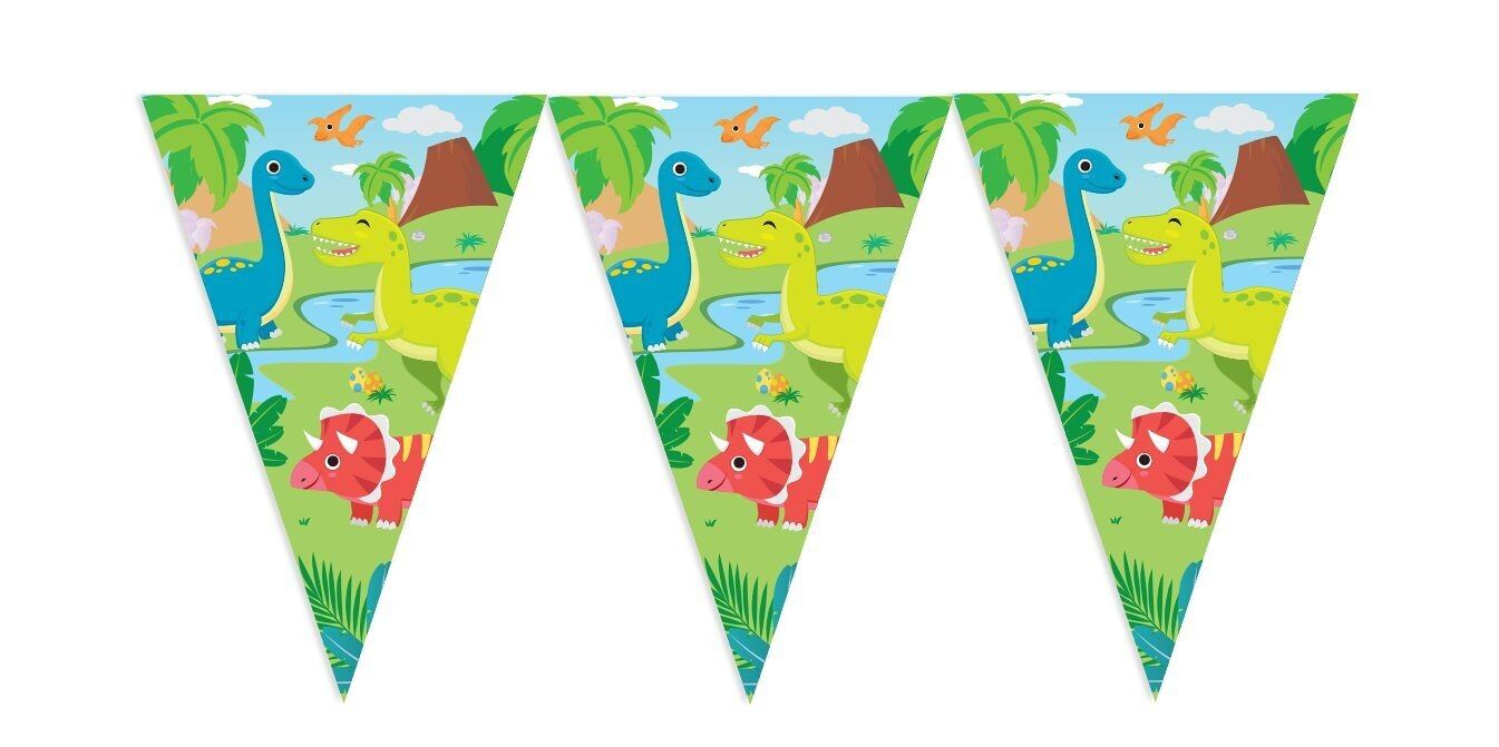 Guirlande de fanions PET 10 m - Impression recto verso - Format drapeau 20 x 30 cm - Dinosaure