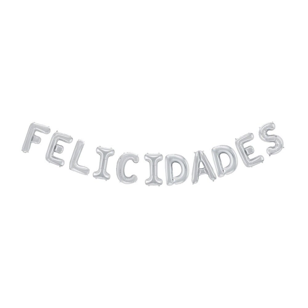 Folienballonwort 16" 'Felicidades' Silber