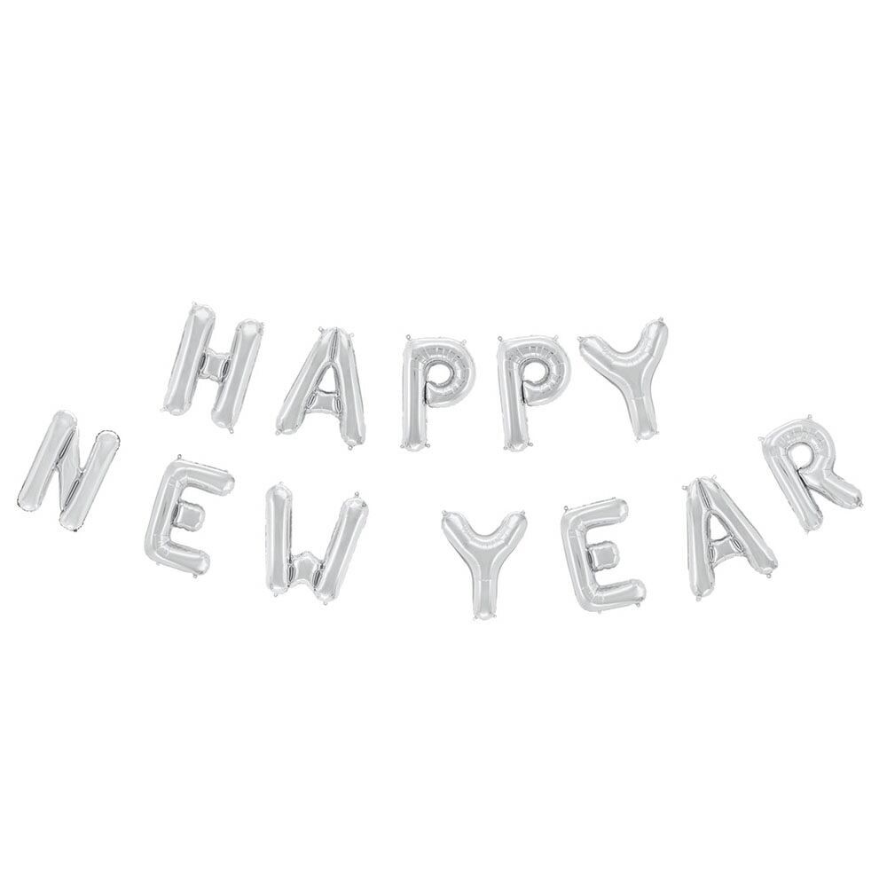 Folienballon Wort 16" 'Happy New Year' silber