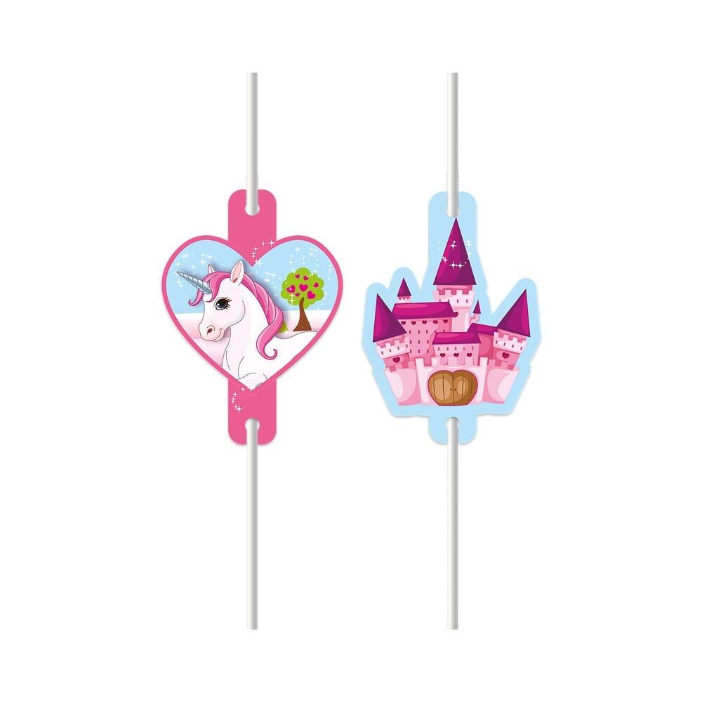 4 Medaillon-Papiertrinkhalme - Einhorn