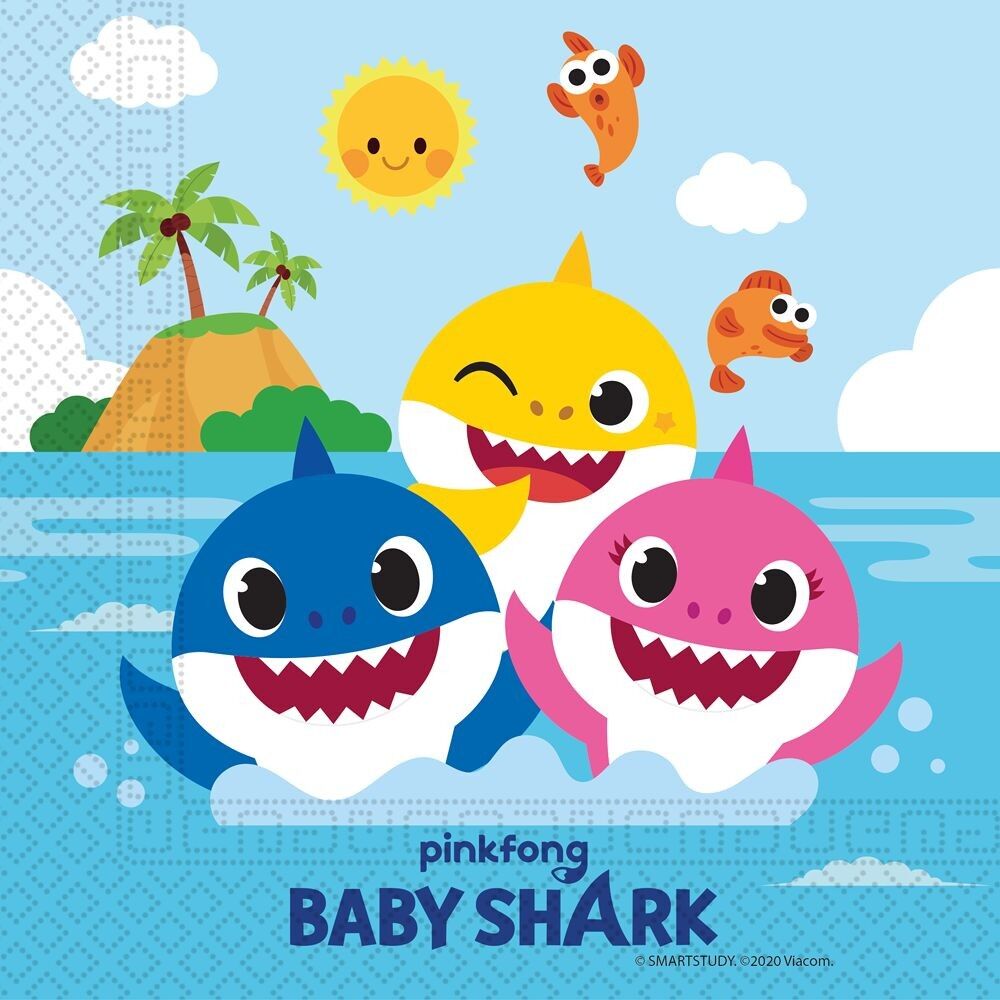 20 2-lagige Papierservietten 33x33cm - Baby Shark