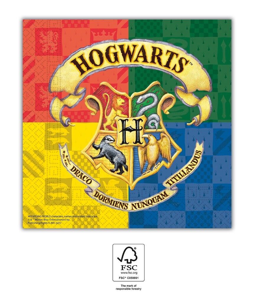 20 2-lagige Papierservietten 33x33cm FSC - Harry Potter Hogwarts Häuser