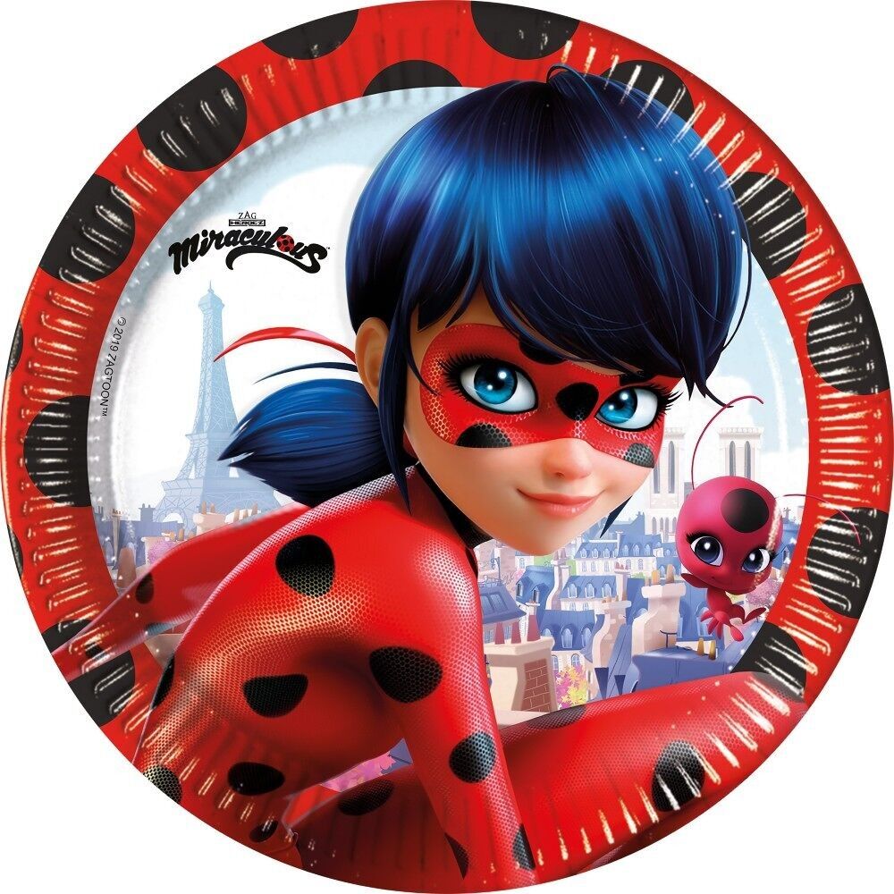 8 grandes assiettes en carton 23 cm - Miraculous Ladybug