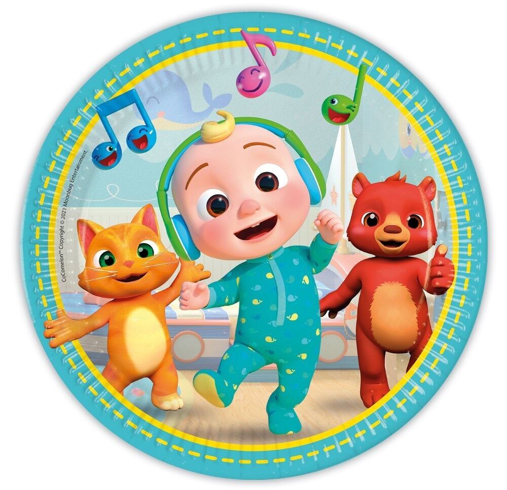 8 grandes assiettes en carton 23 cm - Cocomelon