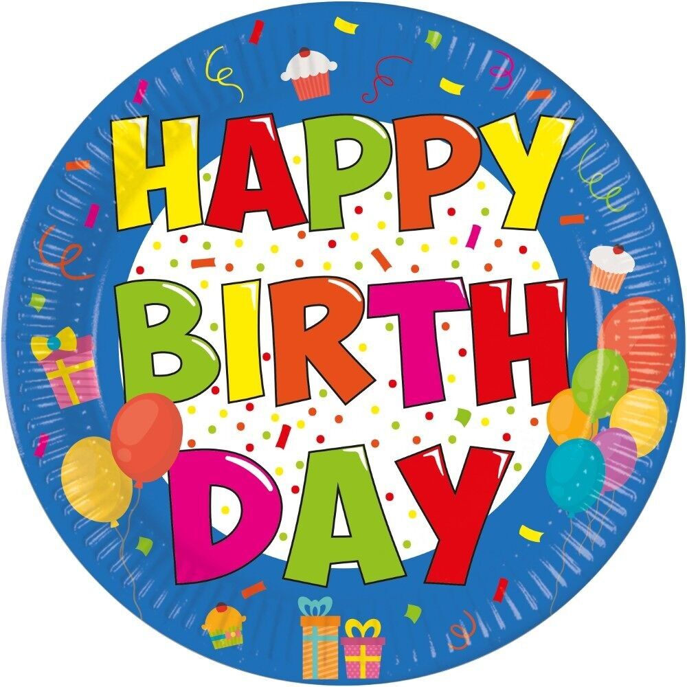 8 grandes assiettes en carton 23 cm - Joyeux anniversaire Kokliko (rafraîchies)