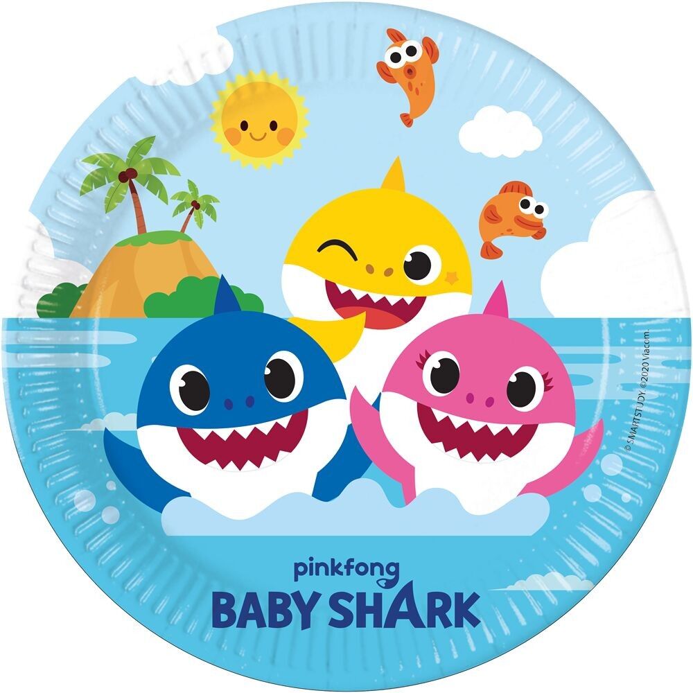 8 grandes assiettes en carton 23 cm - Bébé requin