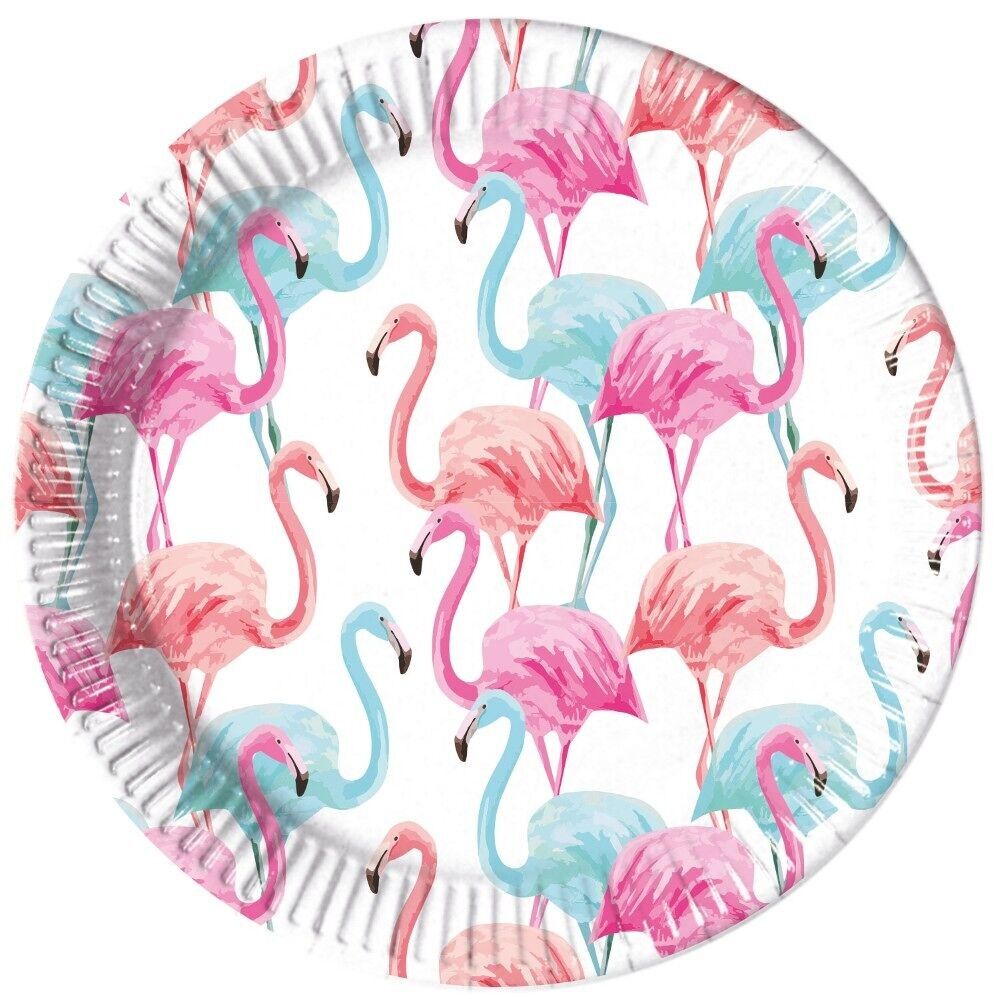 8 grandes assiettes en carton 23 cm - Flamingo Tropical