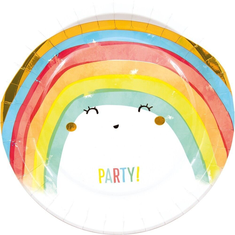 8 grandes assiettes en carton de 23 cm - Rainbow Party