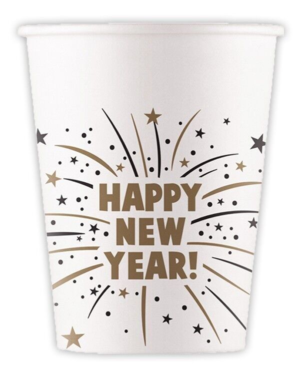 8 gobelets en carton 200 ml FSC - Flares Bonne Année (Nouveau design)