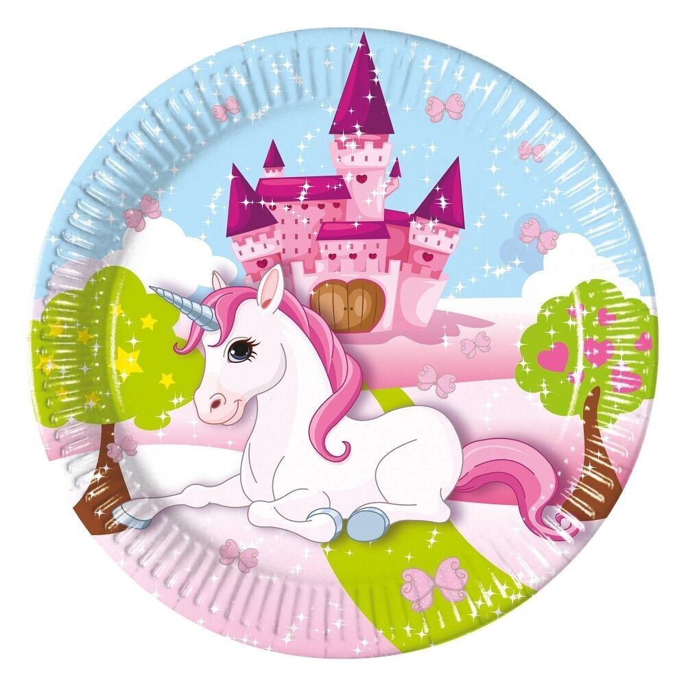 8 Assiettes en carton moyennes 20 cm FSC - Licorne