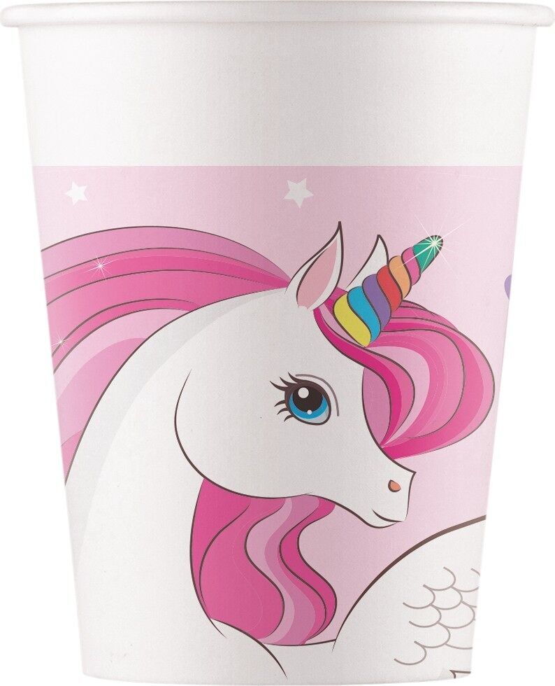 8 Bicchieri di carta 200 ml FSC - Unicorn Rainbow Colors