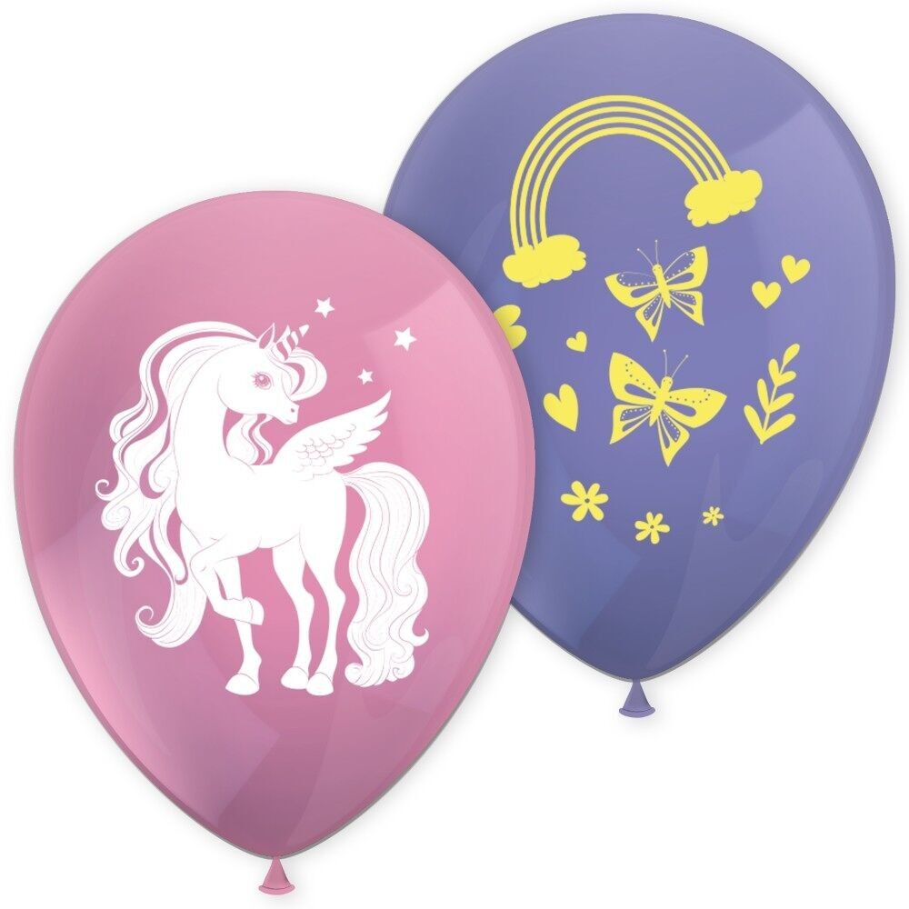 8 palloncini stampati - Colori arcobaleno unicorno