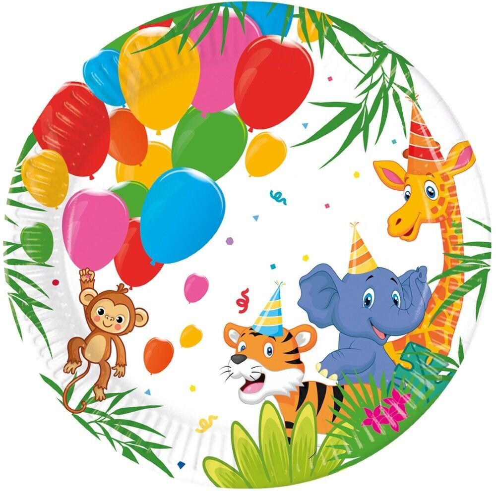 8 Assiettes en carton moyennes 20 cm FSC - Jungle Balloons