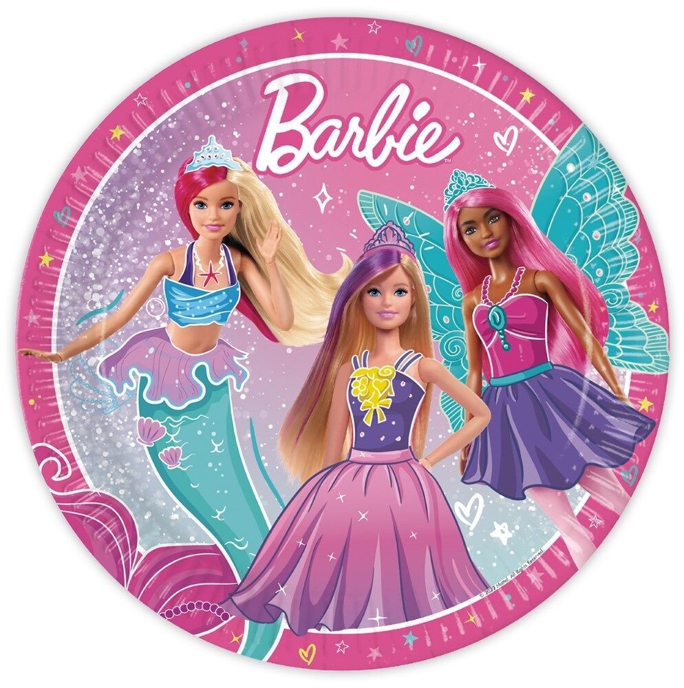 8 platos de papel grandes de 23 cm FSC - Barbie Fantasy