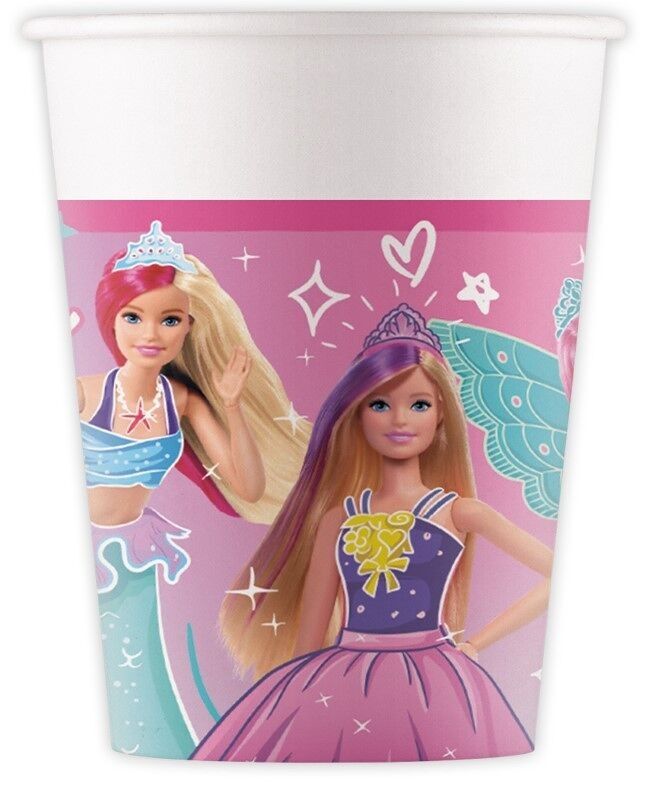 8 vasos de papel de 200 ml FSC - Barbie Fantasy
