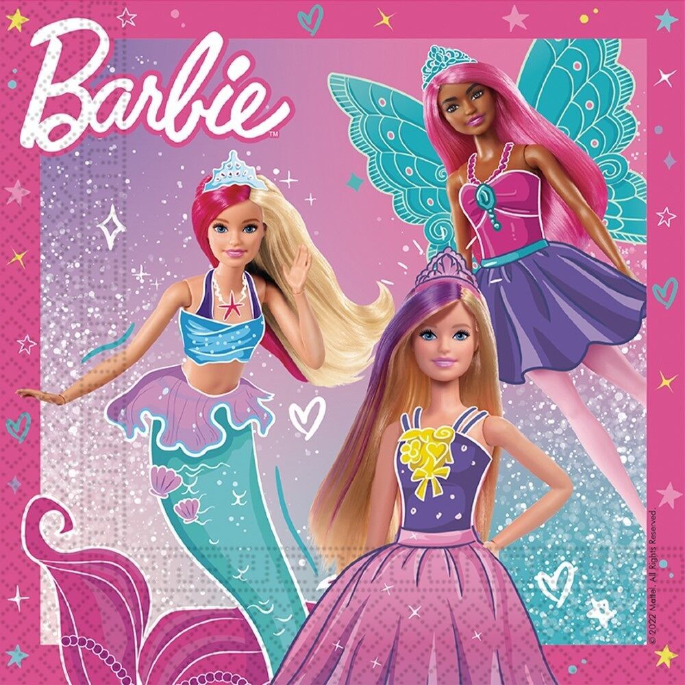 20 servilletas de papel de doble capa para almuerzo (33 x 33 cm) - Barbie Fantasy