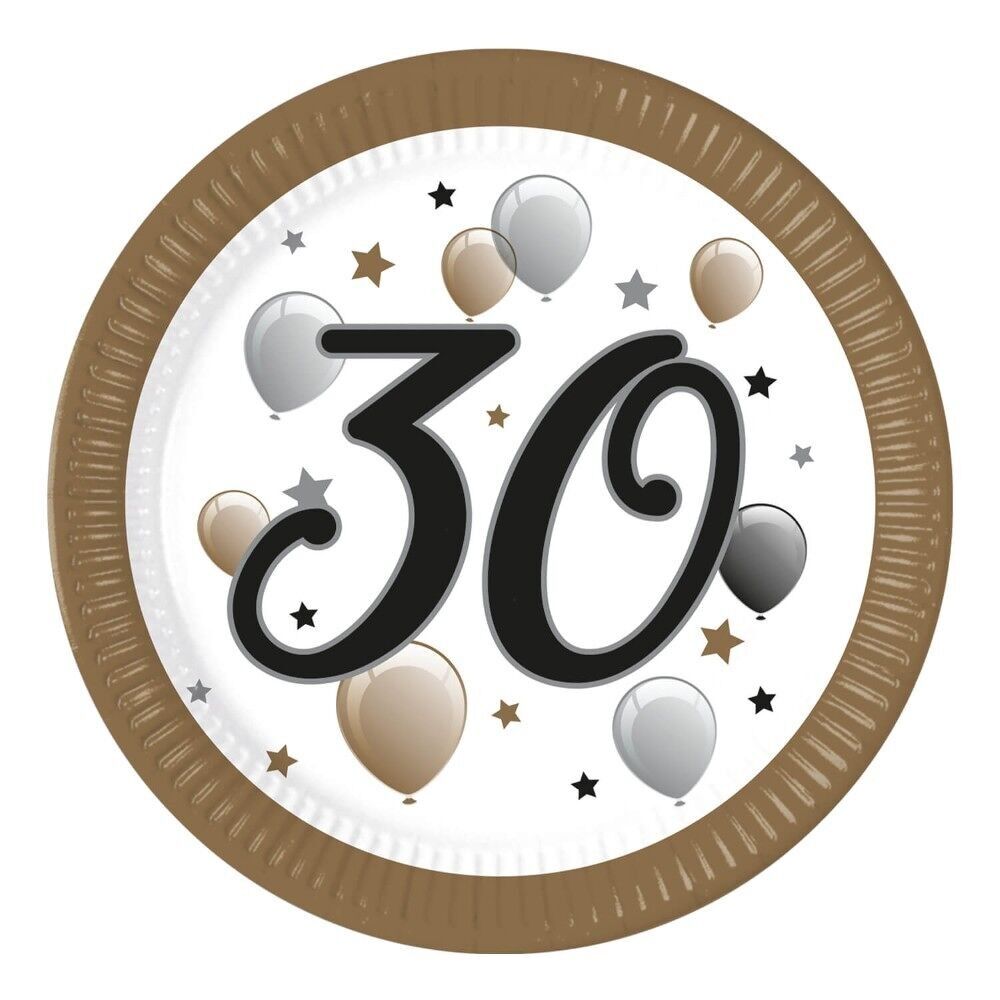 8 assiettes en carton FSC Next Generation Large 23 cm « 30 » - Milestone Joyeux anniversaire