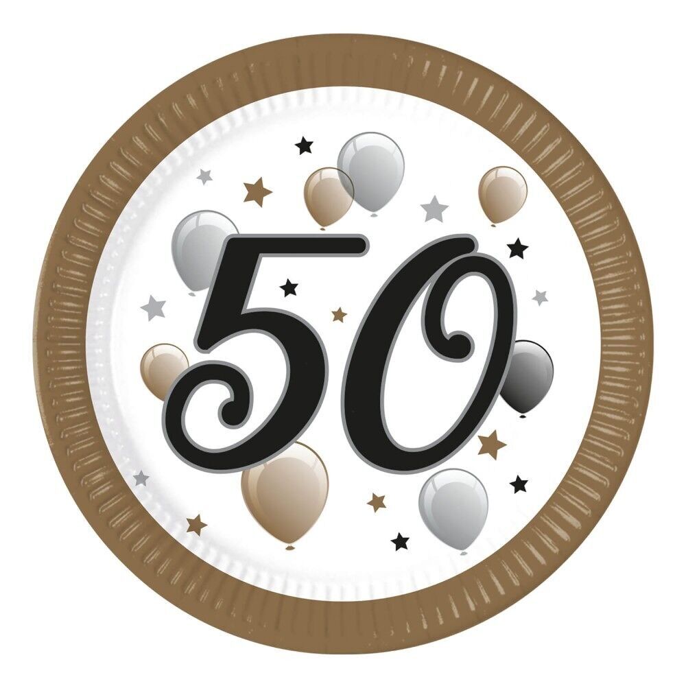 8 grandes assiettes en carton FSC Next Generation 23 cm « 50 » - Milestone Joyeux anniversaire