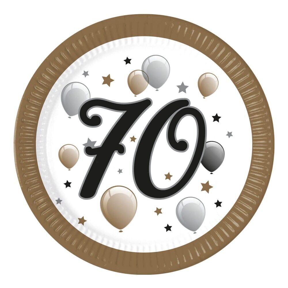 8 grandes assiettes en carton FSC Next Generation 23 cm « 70 » - Milestone Joyeux anniversaire