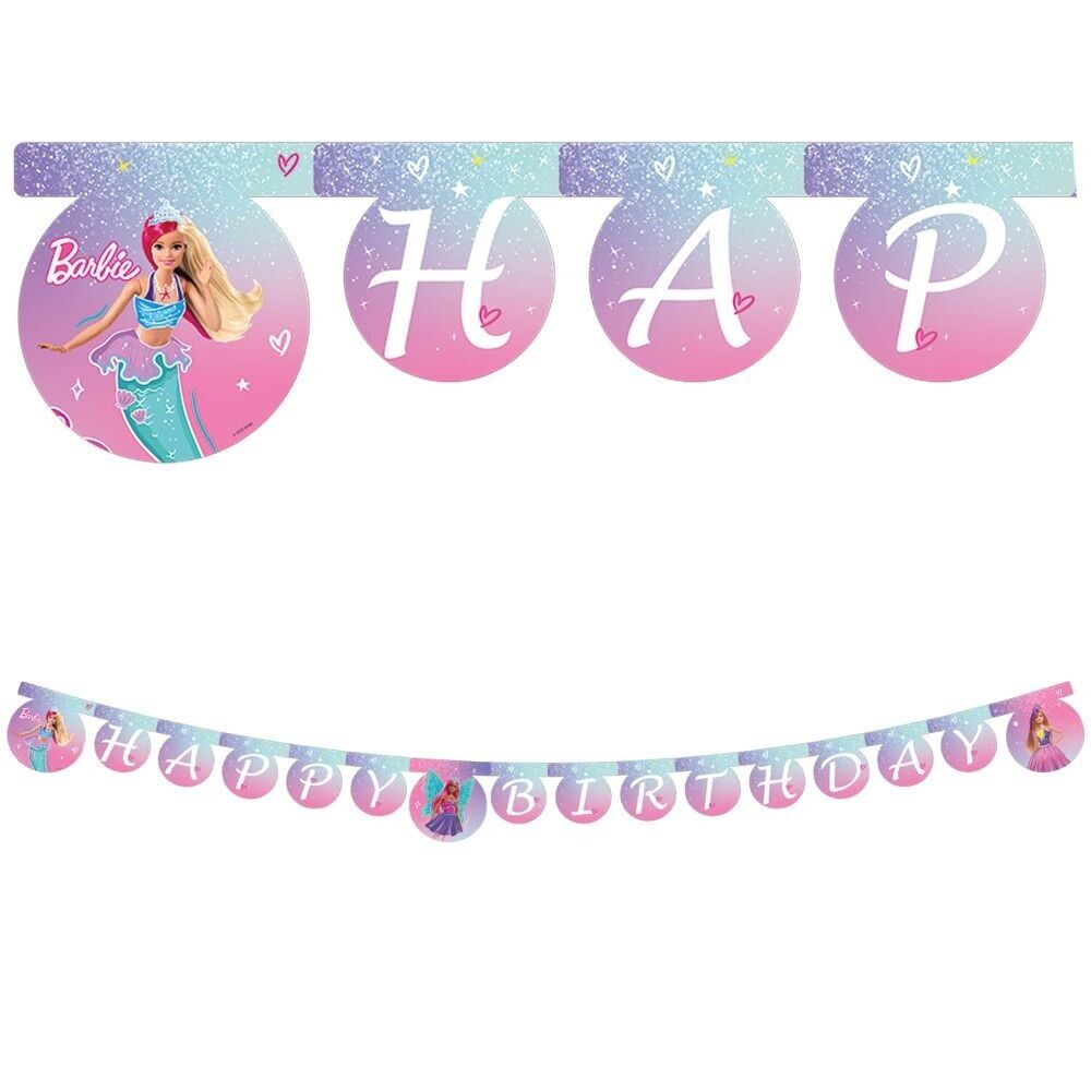 1 bannière en papier découpé FSC « Joyeux anniversaire » - Barbie Fantasy