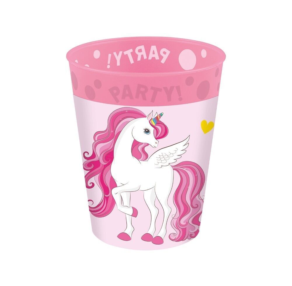 4 wiederverwendbare Partybecher 250 ml – Einhorn-Regenbogenfarben