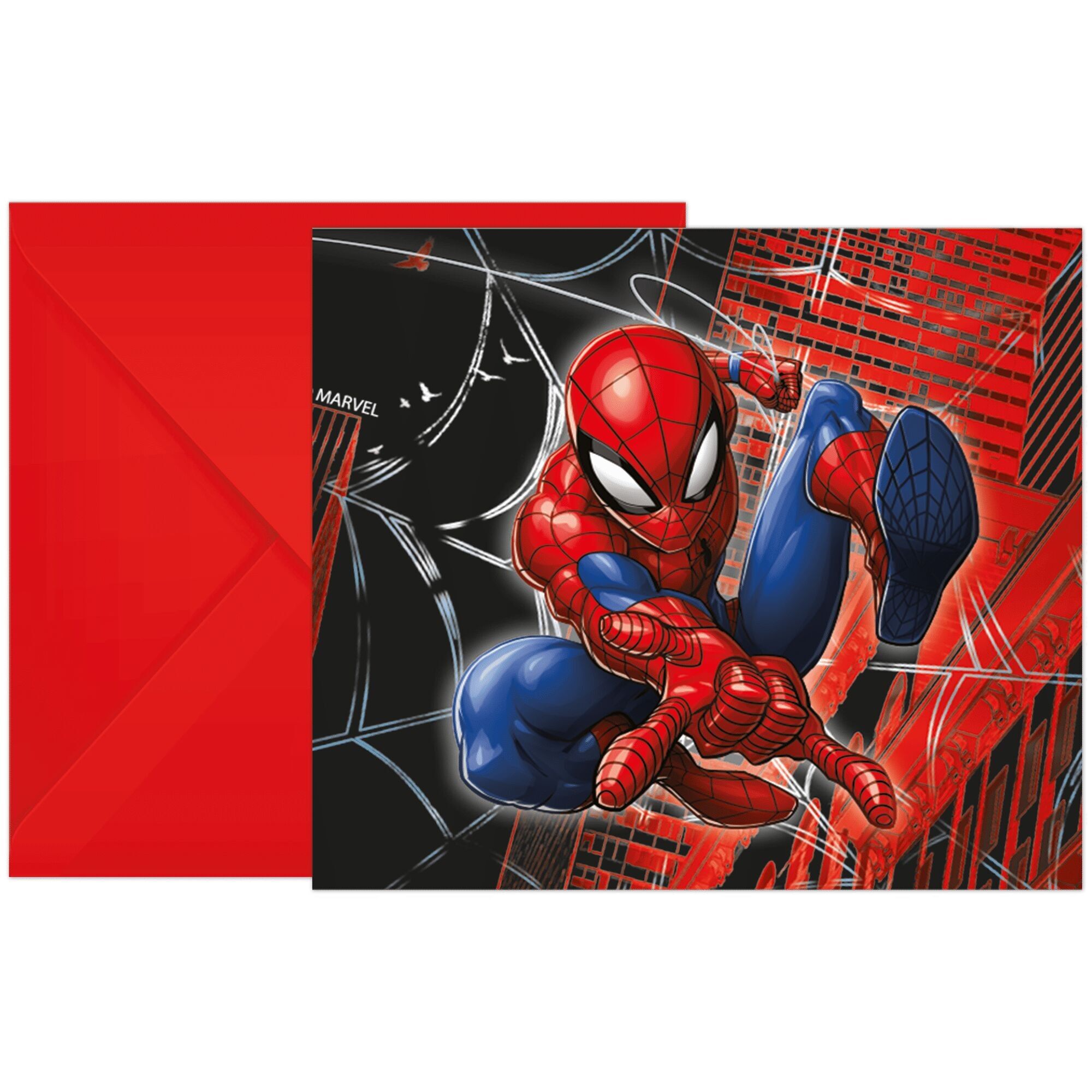 6 Einladungen mit Umschlägen FSC - Spiderman World of Web