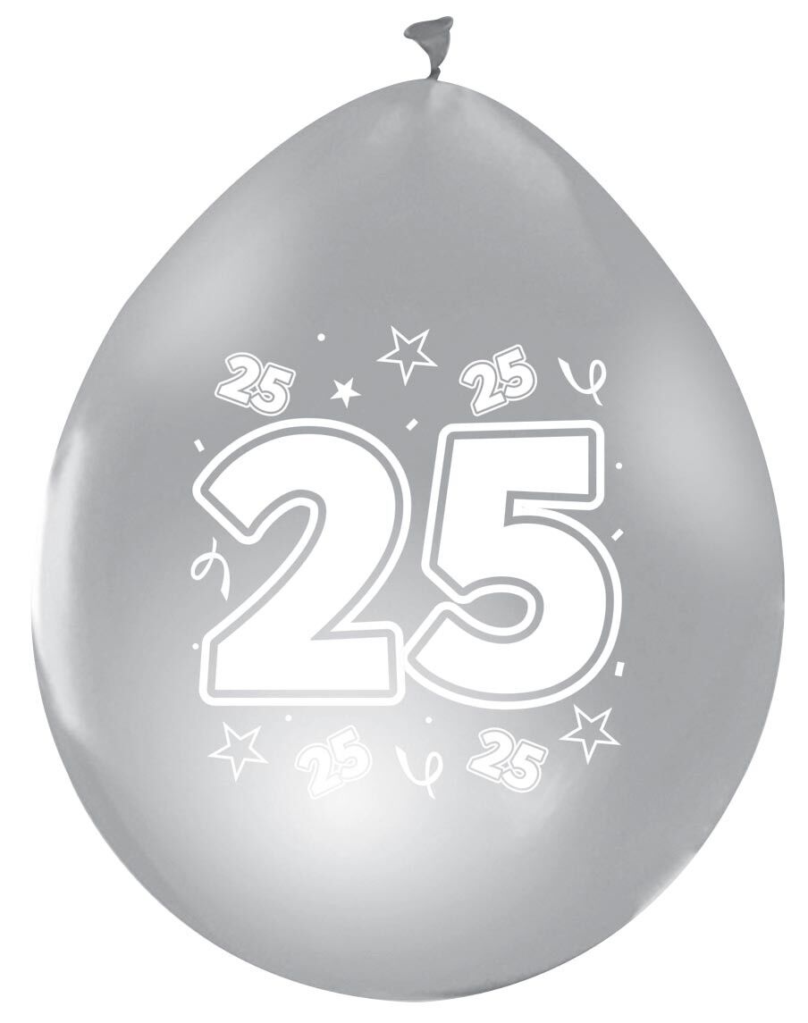 8 Ballons 12" Metallic-Silber, beidseitiger Aufdruck „25“