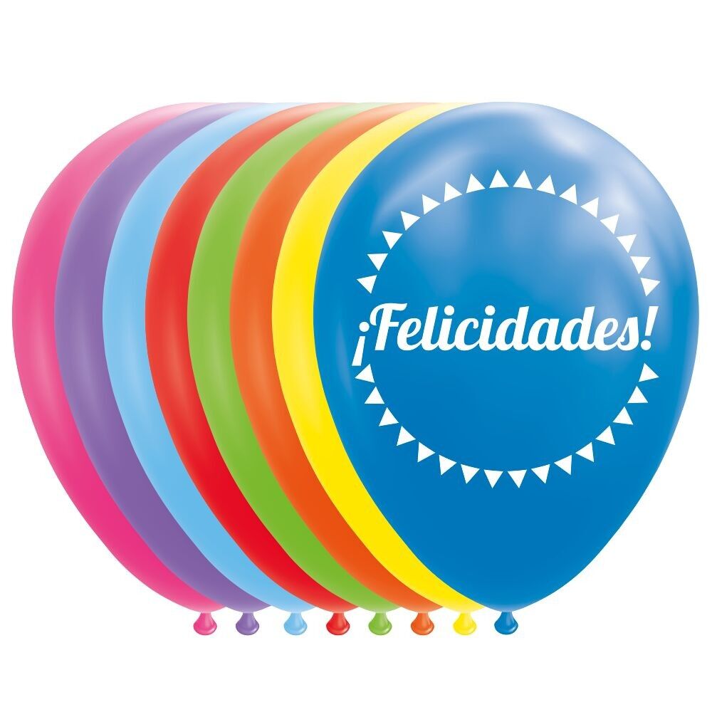 8 Luftballons 12" '¡Felicidades!' gemischt