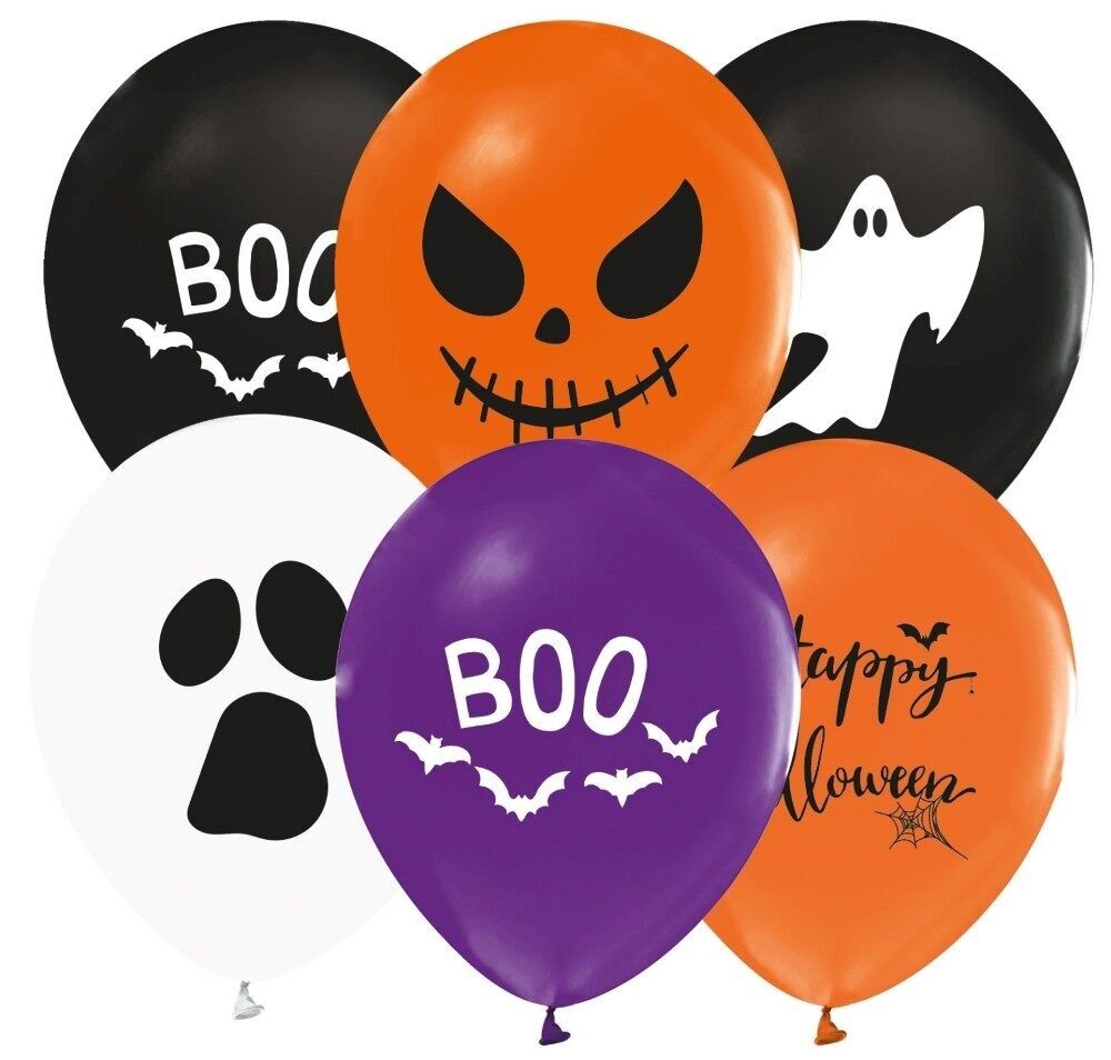8 Luftballons 12" Halloween weiß/schwarz/orange lila mit Aufdruck