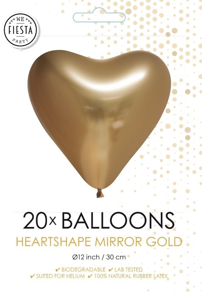 20 Herzförmige Spiegelballons 12" Gold
