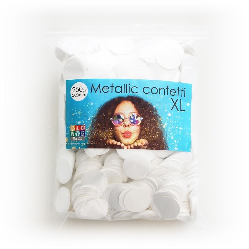 Konfetti metallic rund 23mm 250 Gramm weiß