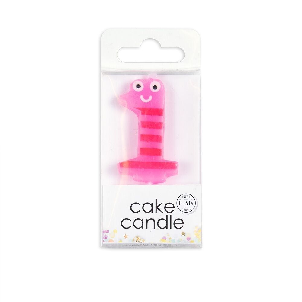 Bougie gâteau drôle de visage rose nr. 1