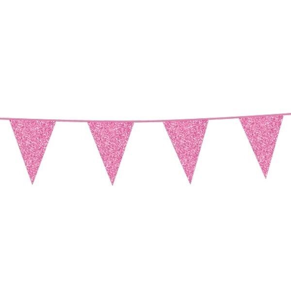 Wimpelkette Glitter 6m babyrosa Flagge 16x20cm