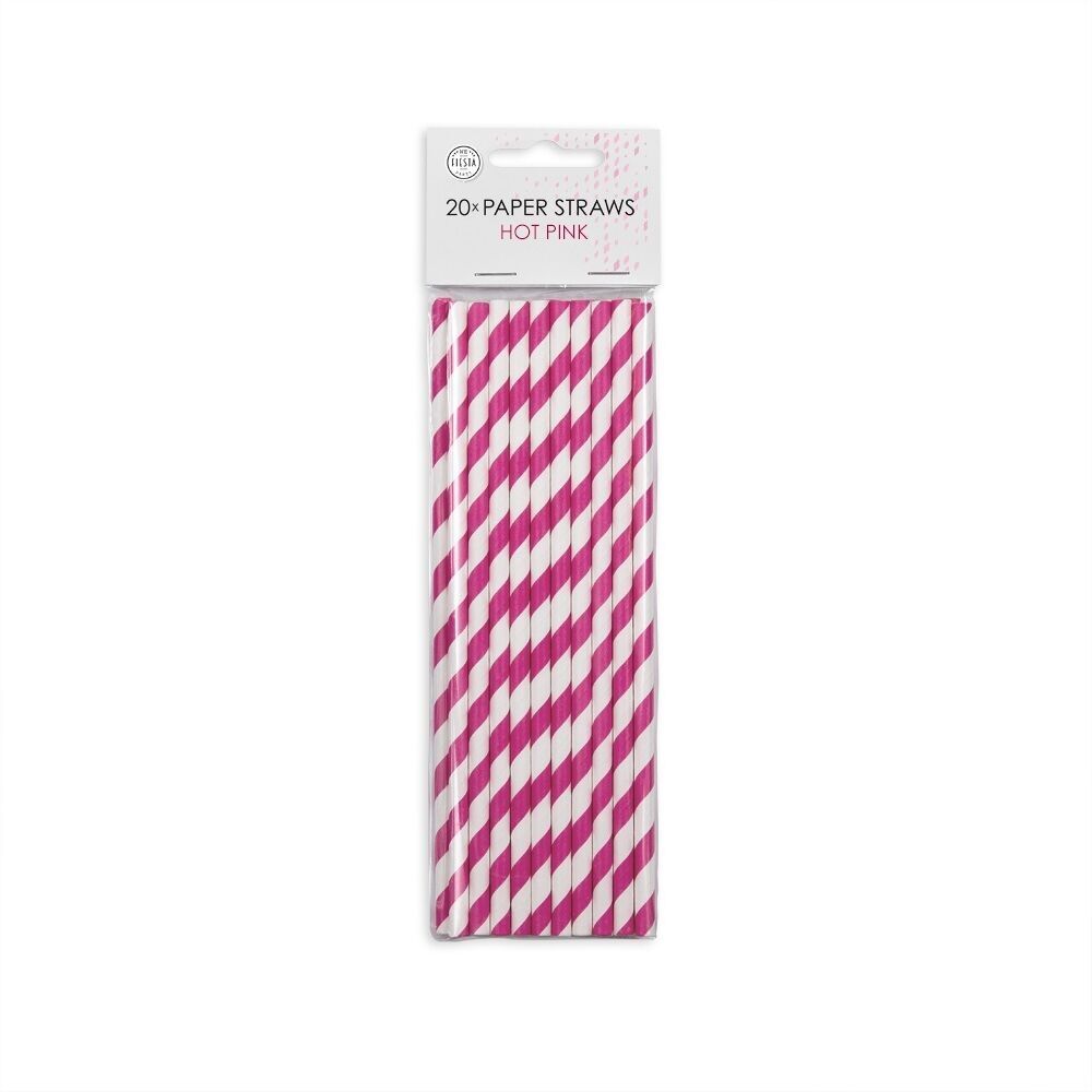 20 pajitas de papel de 6 mm x 197 mm a rayas hotpink