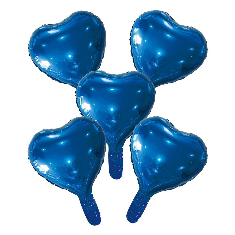 5 Folienballons Herz mit Papierstroh 9" blau