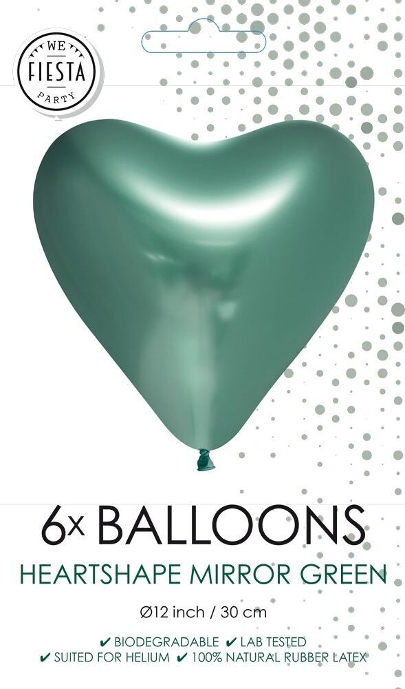 6 herzförmige Spiegelballons 12" grün