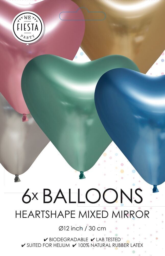 6 palloncini a specchio a forma di cuore da 12" misti