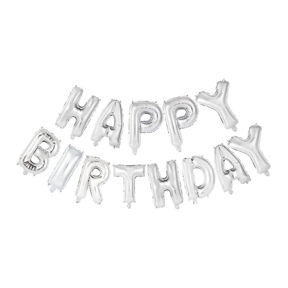Folienballon Wort 16" 'Happy Birthday' Silber
