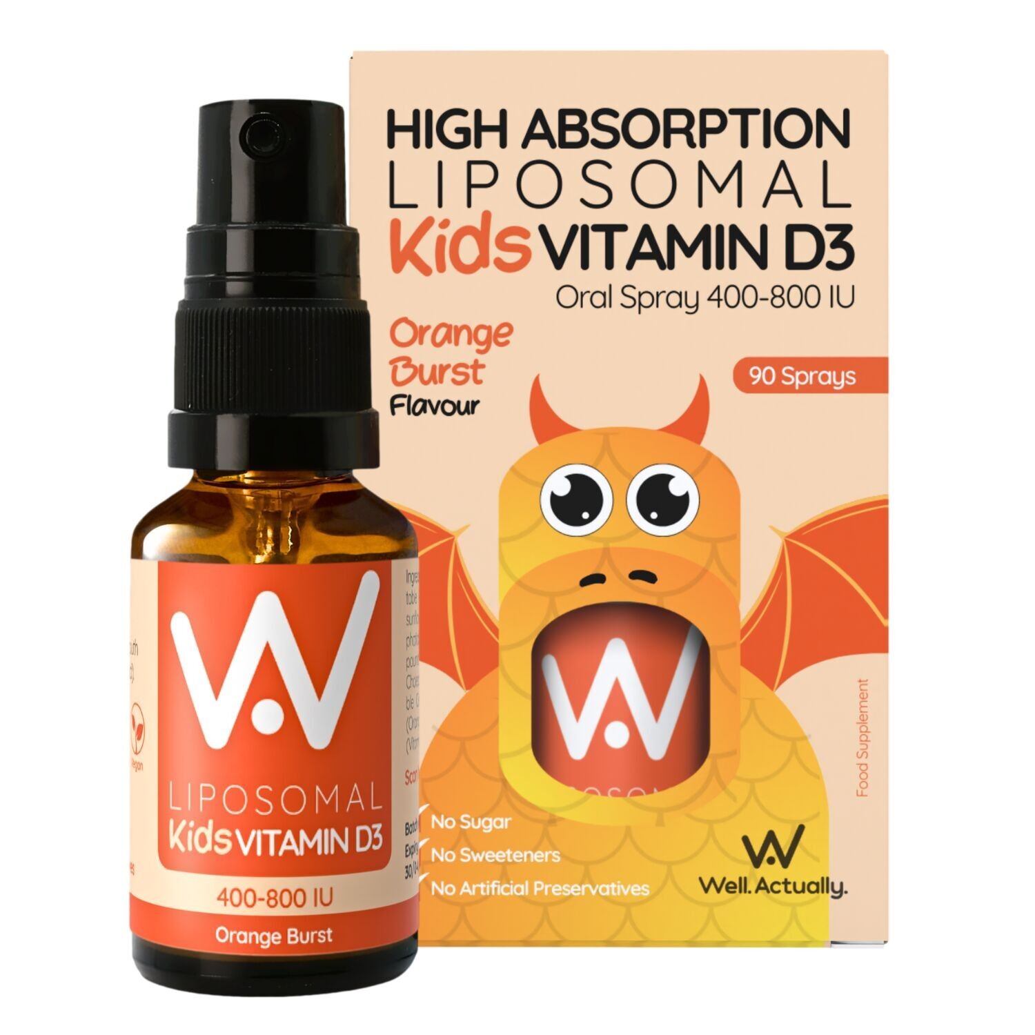 Spray de vitamina D liposomal para niños - Naranja - hasta 90 pulverizaciones - 400-800 UI