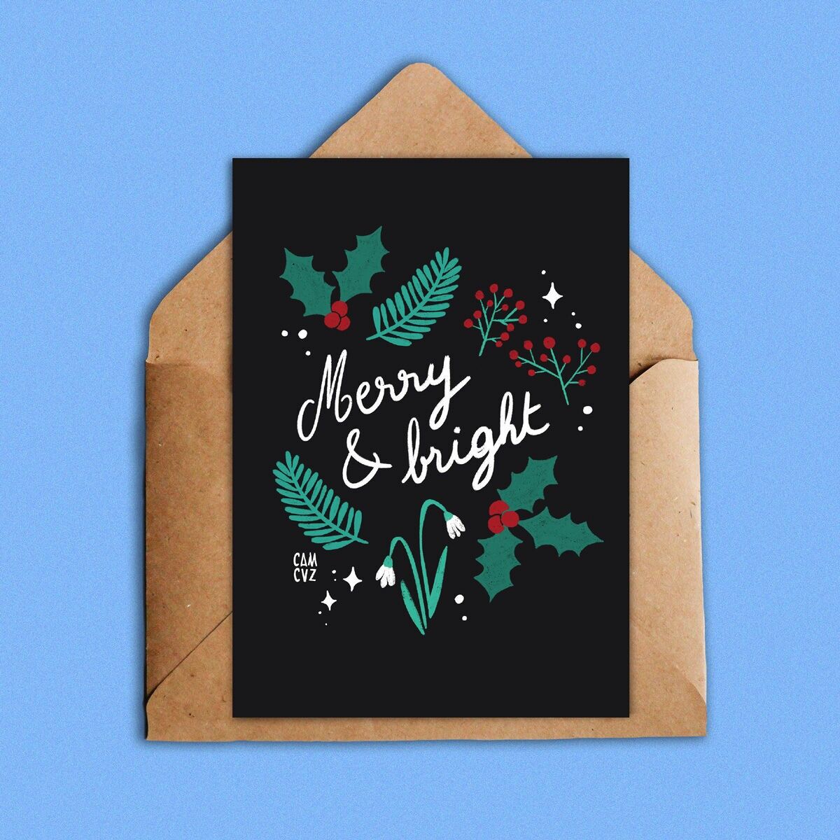 Merry and bright | carte de vœux de Noël sobre et élégante