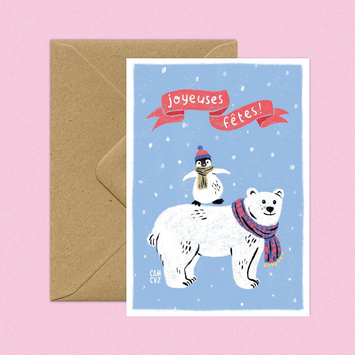 Eisbär und Pinguin | Grußkarte Weihnachtskarte süße Tiere