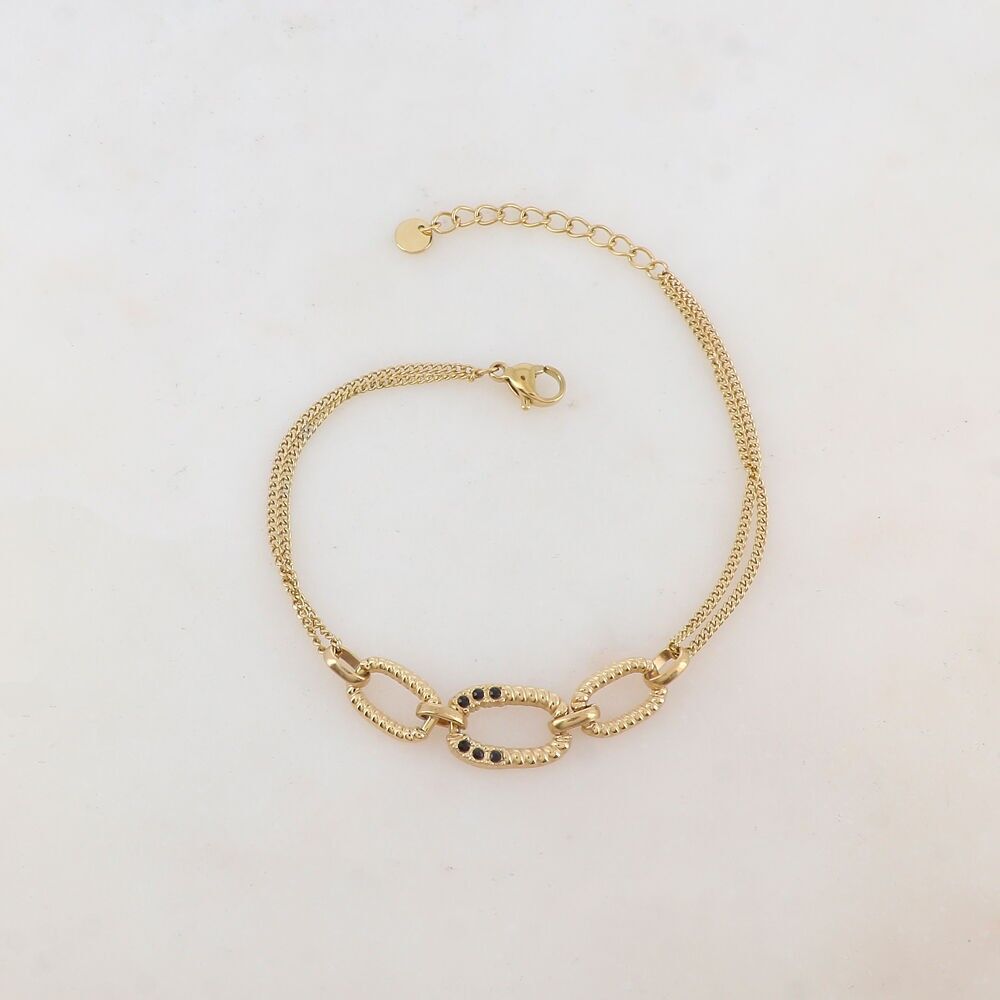 Bracelet 2 rangs avec anneaux ovales et strass